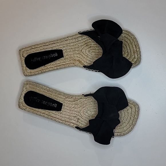JEFFREY CAMPBELL Suede Bow Tie Slip On Sandals Flats Slippers Espridelles - Picture 1 of 7